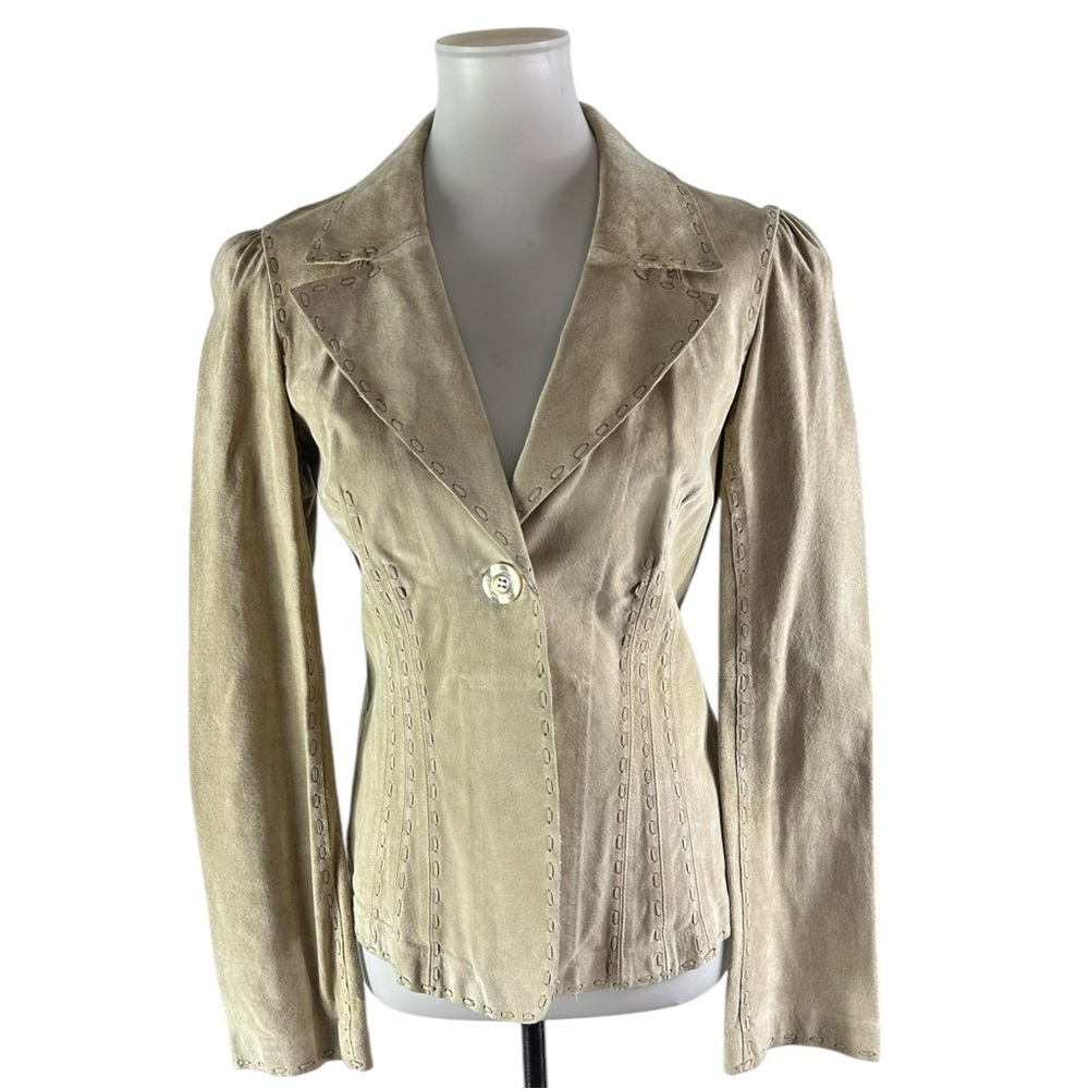 Bebe Western Style Leather Whip Stitch Button Jacket Size Medium